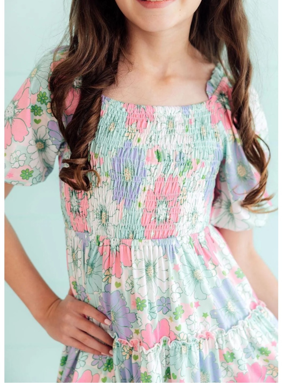 Mila and Rose Minty Meadow floral smocked ruffle dress size 5/6